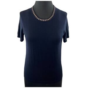 BOSS Hugo Boss Navy Blue Wool Round Neck Short Sleeve Knit Pullover Sweater S